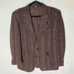 Vintage Harris Tweed Burgundy Striped Virgin Scottish Wool Blazer 40R